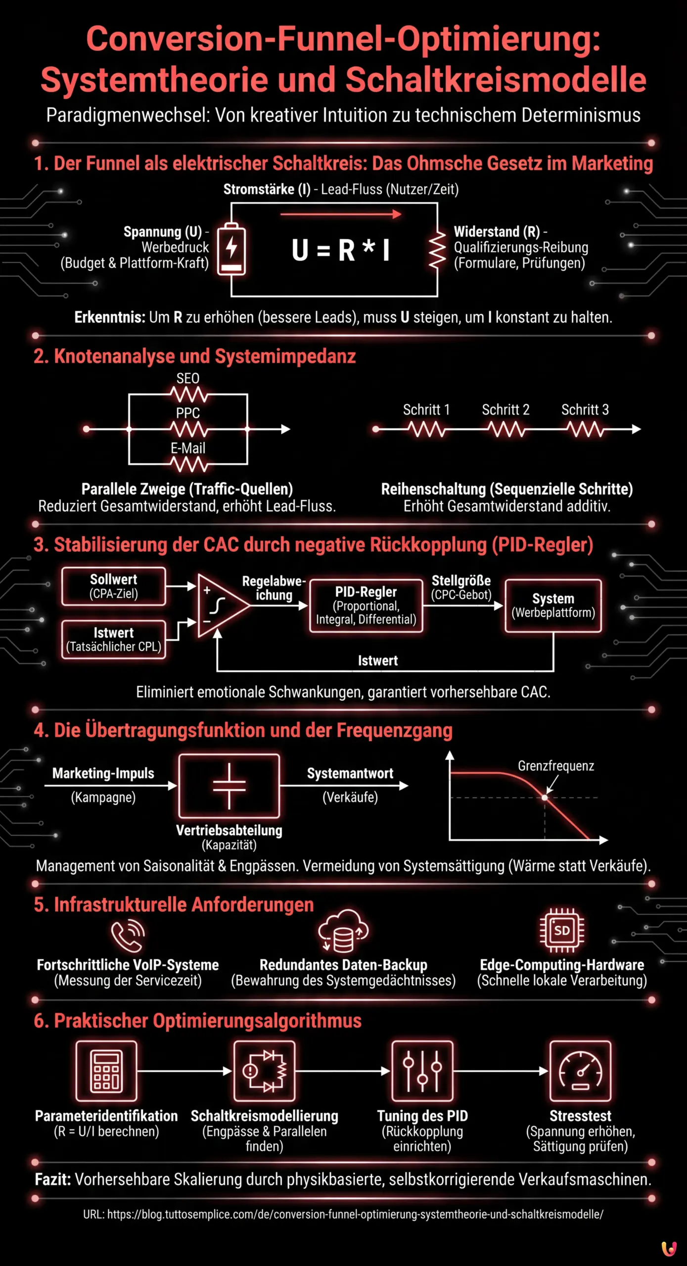 Conversion-Funnel-Optimierung: Systemtheorie und Schaltkreismodelle - Zusammenfassende Infografik