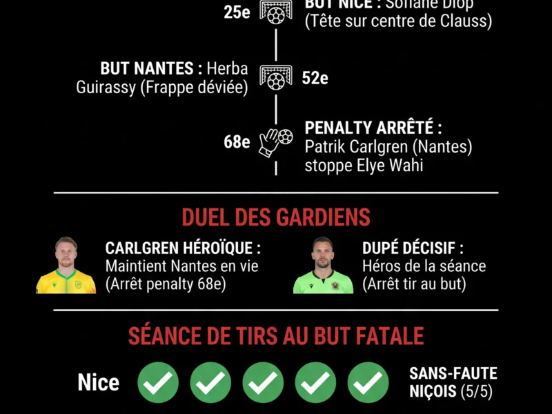 Infografica: Coupe de France : Nantes &eacute;limin&eacute; par Nice au bout du suspense (1-1, 3-5 tab)