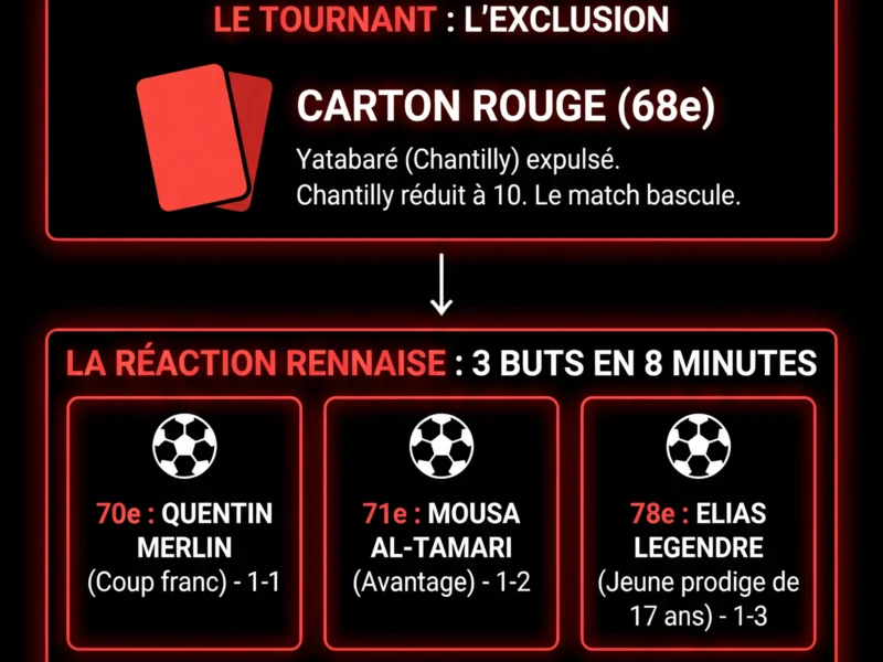 Infografica: Coupe de France : Rennes se fait peur mais punit Chantilly &agrave; 11 contre 10