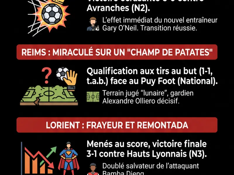 Infografica: Coupe de France : Strasbourg &eacute;crase tout, Reims miracul&eacute; sur un champ de patates