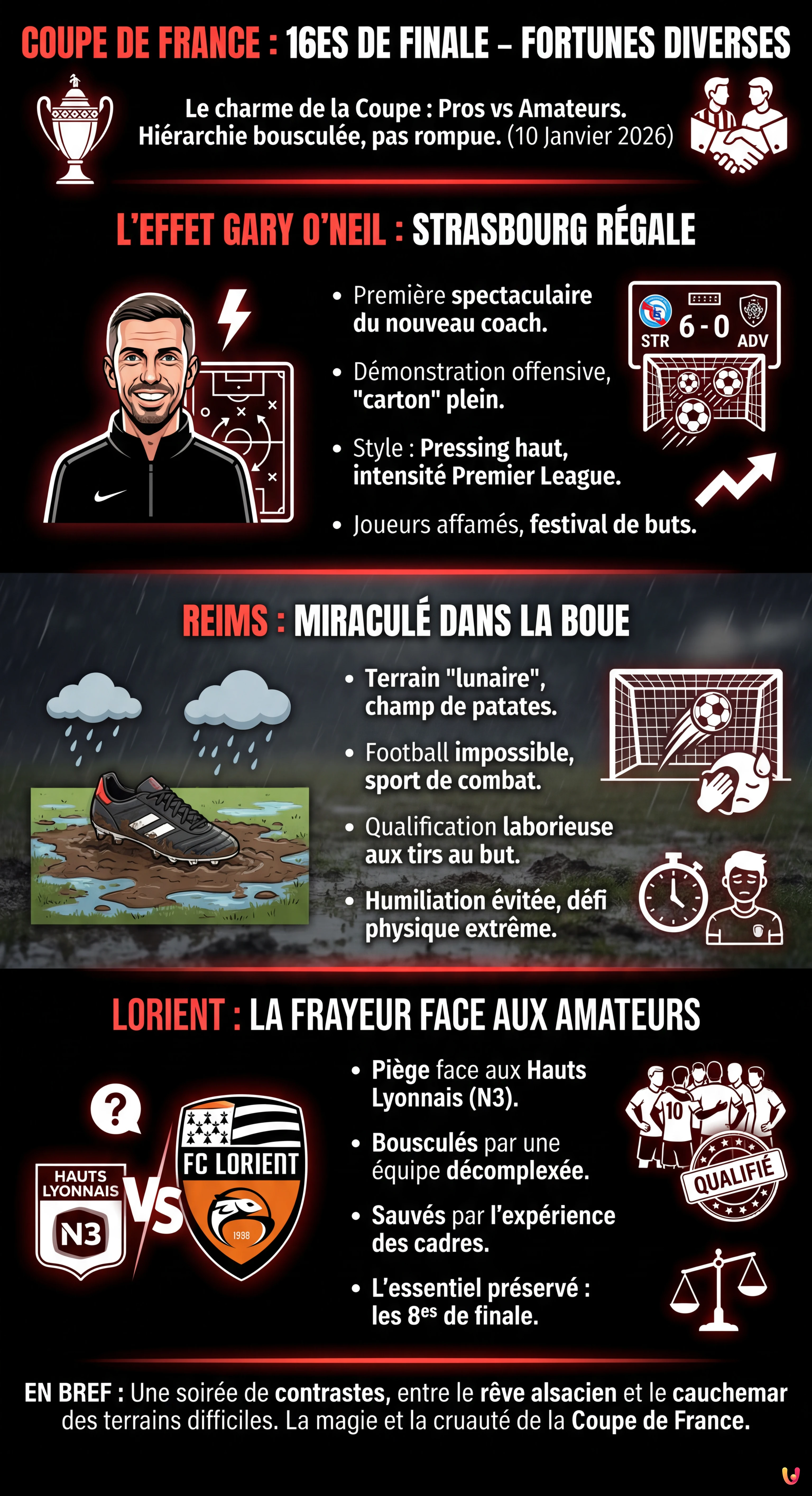 Coupe de France : Strasbourg r&eacute;gale pour la premi&egrave;re d'O'Neil, Reims miracul&eacute; - Infographie r&eacute;sumant