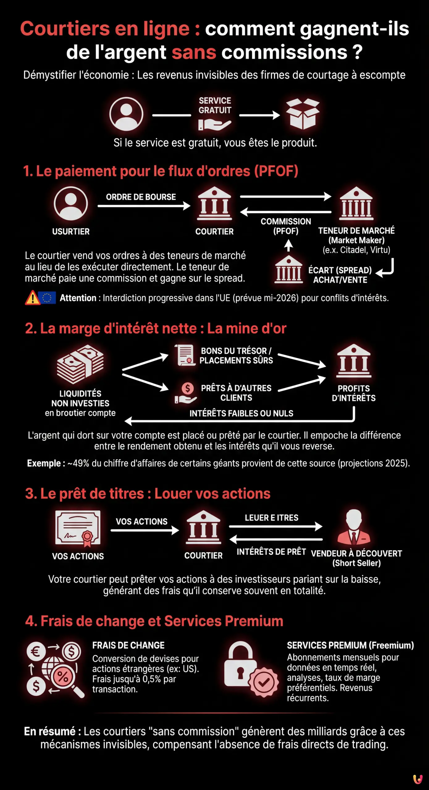 Courtiers en ligne : comment gagnent-ils de l'argent sans commissions ? - Infographie résumant