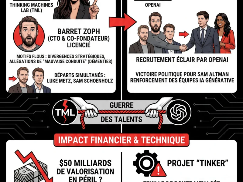 Infografica: Crise chez Thinking Machines : Mira Murati licencie le CTO Barret Zoph qui retourne chez OpenAI