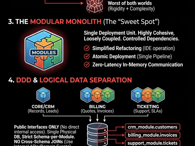 Infografica: CRM Development: Monolith vs Microservices and the Choice of the Modular Monolith