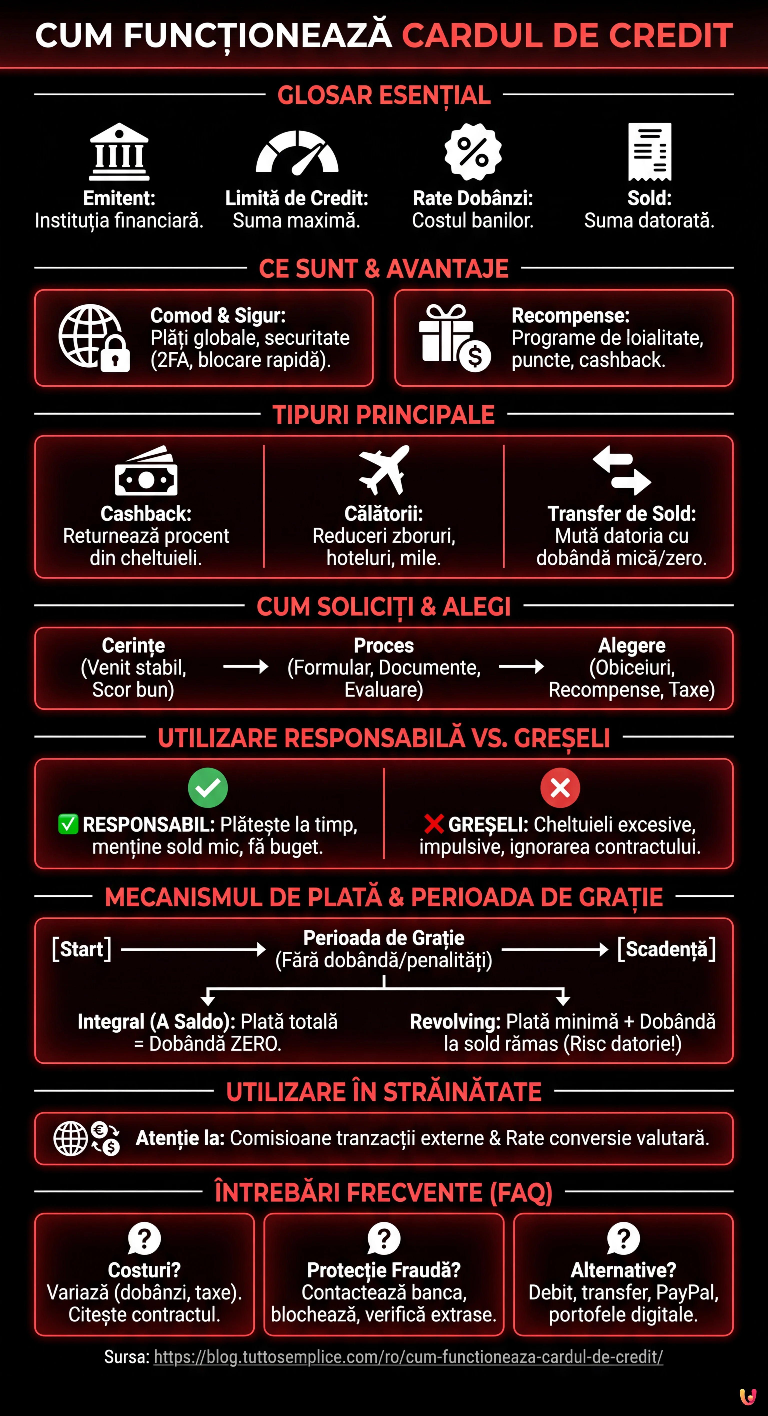 Cum funcționează cardul de credit - Infografica riassuntiva