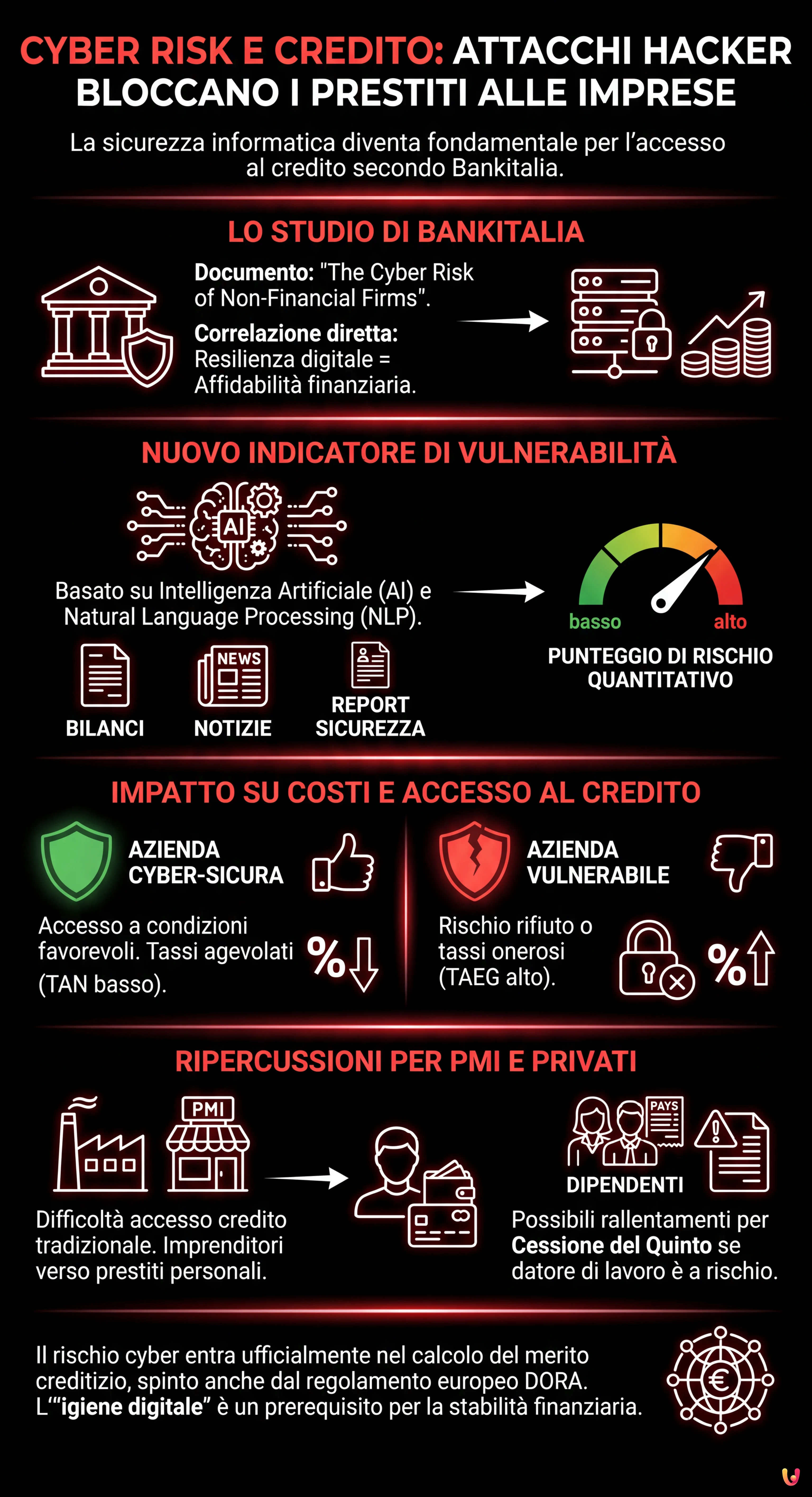 Cyber Risk e Credito: Attacchi Hacker Bloccano i Prestiti alle Imprese - Infografica riassuntiva