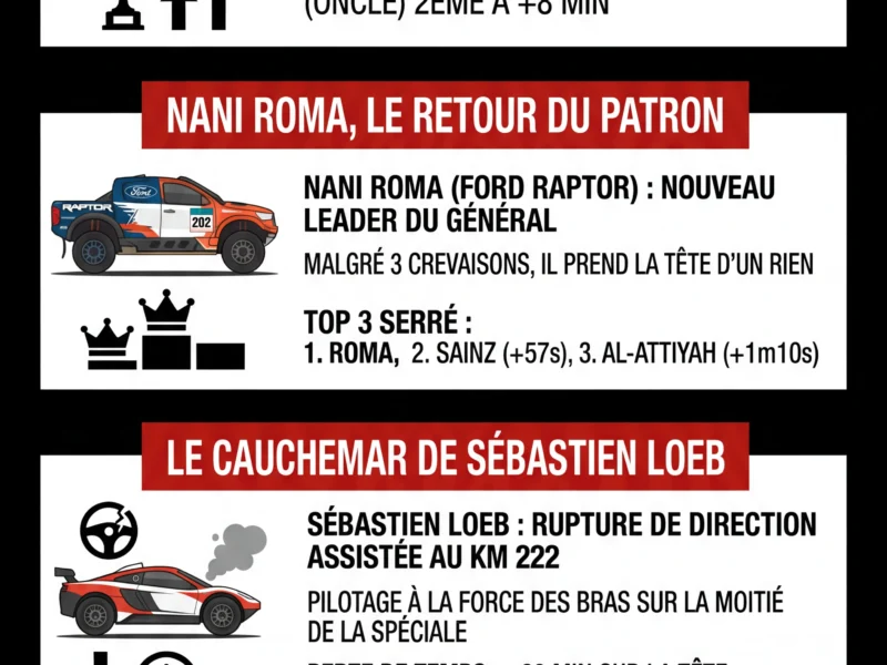 Infografica: Dakar 2026 &Eacute;tape 9 : Nani Roma leader, Loeb vit l'enfer