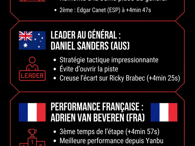 Infografica: Dakar 2026 : Luciano Benavides s'offre l'&eacute;tape 7, Sanders s'envole au g&eacute;n&eacute;ral