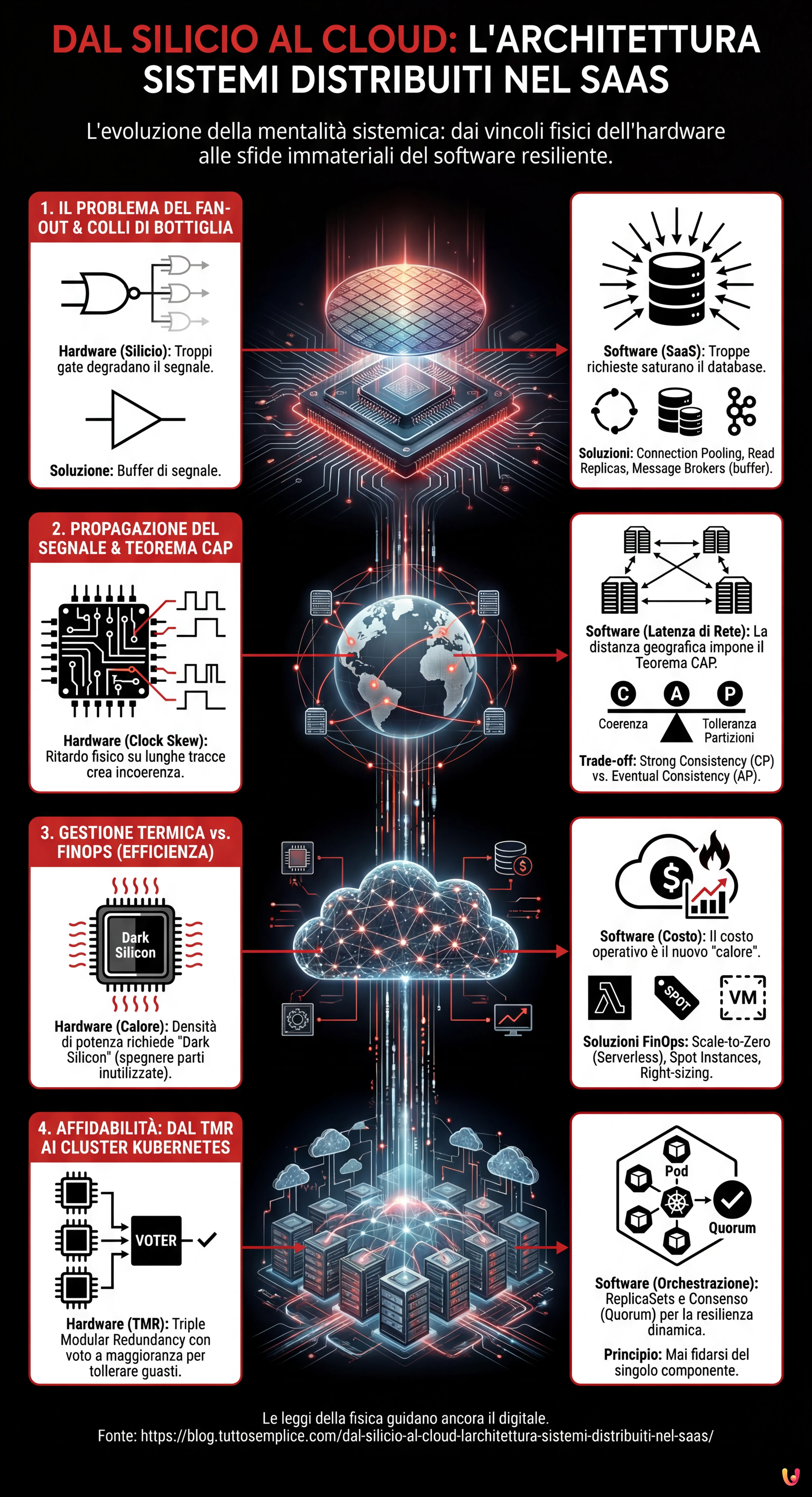 Dal Silicio al Cloud: L'Architettura Sistemi Distribuiti nel SaaS - Infografica riassuntiva