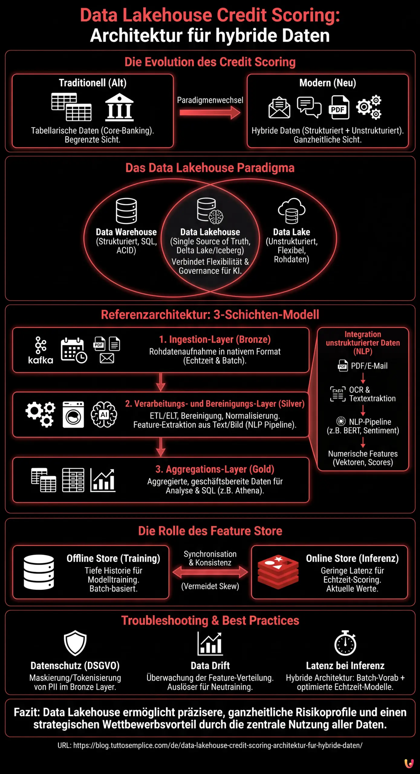 Data Lakehouse Credit Scoring: Architektur f&uuml;r hybride Daten - Zusammenfassende Infografik