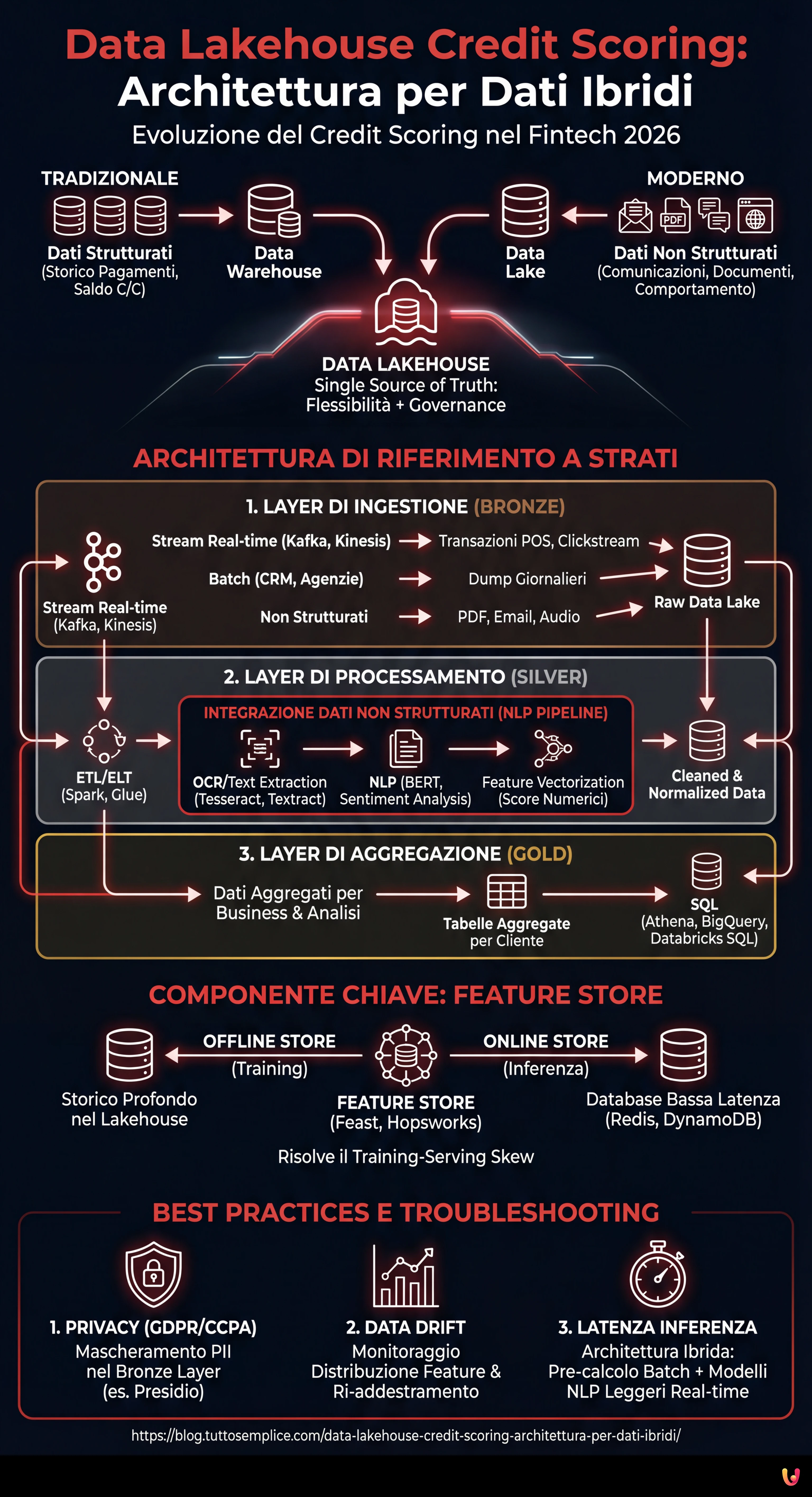 Data Lakehouse Credit Scoring: Architettura per Dati Ibridi - Infografica riassuntiva