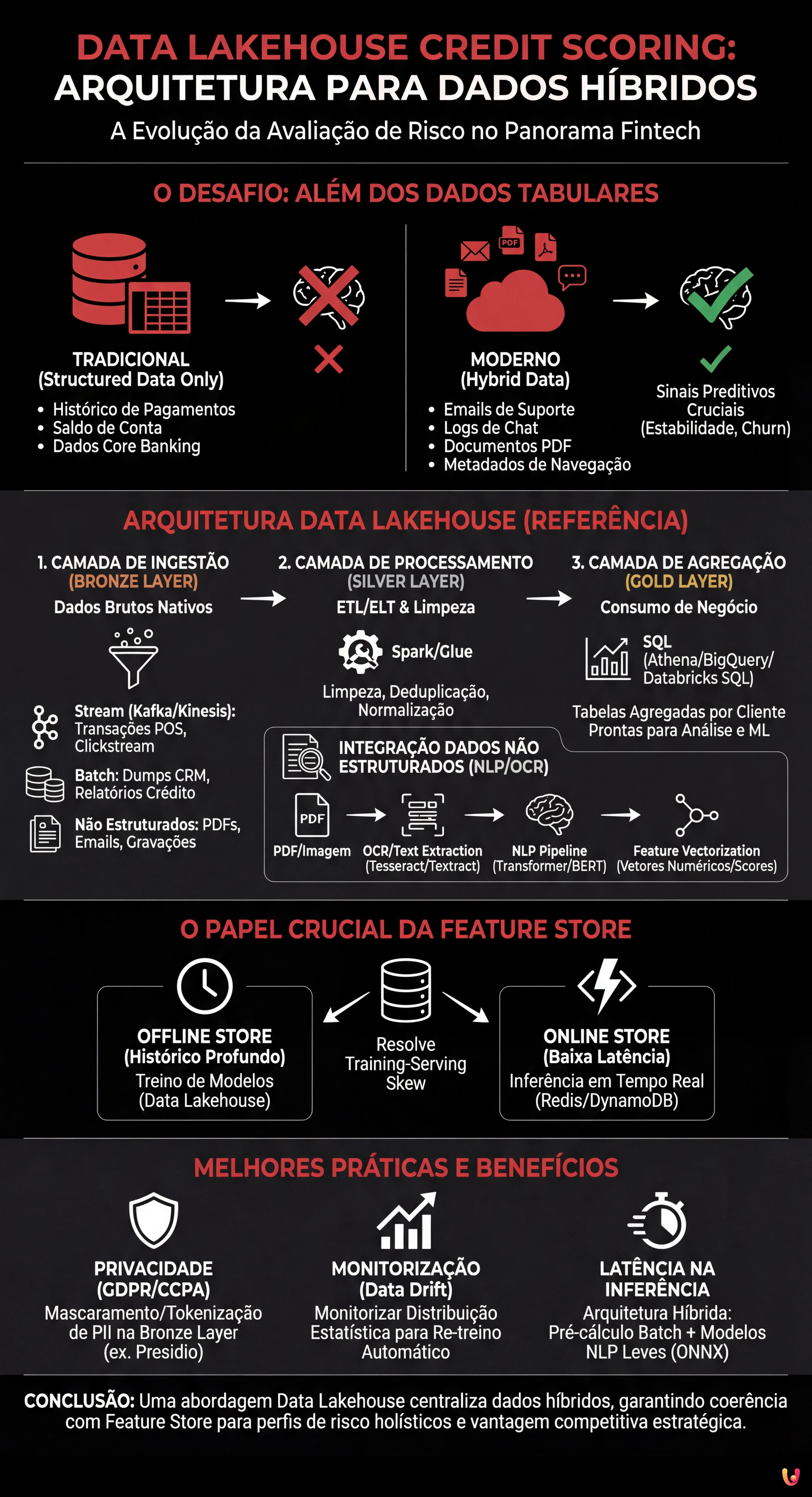 Data Lakehouse Credit Scoring: Arquitetura para Dados H&iacute;bridos - Infogr&aacute;fico resumido