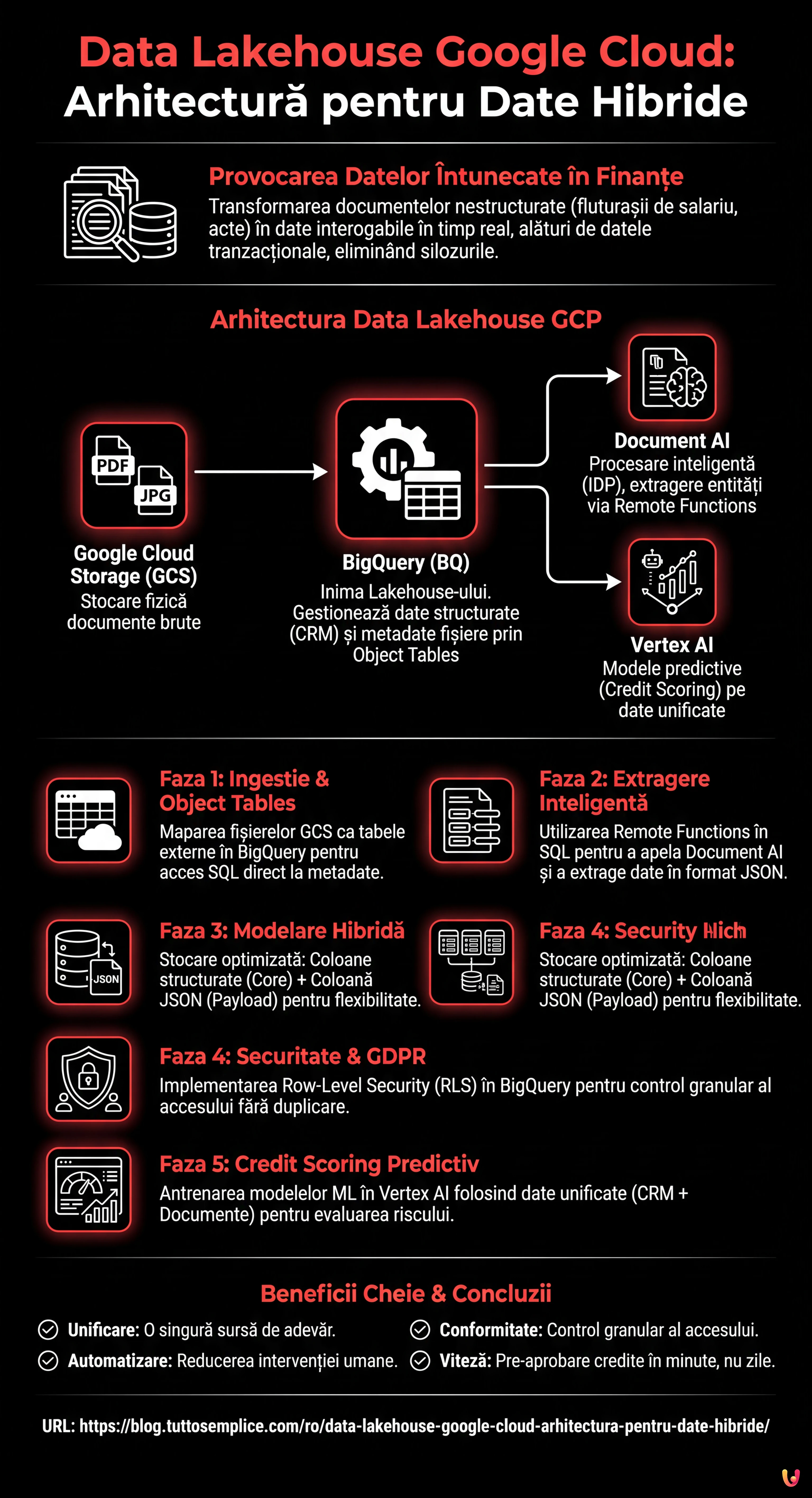Data Lakehouse Google Cloud: Arhitectură pentru Date Hibride - Infografic rezumativ