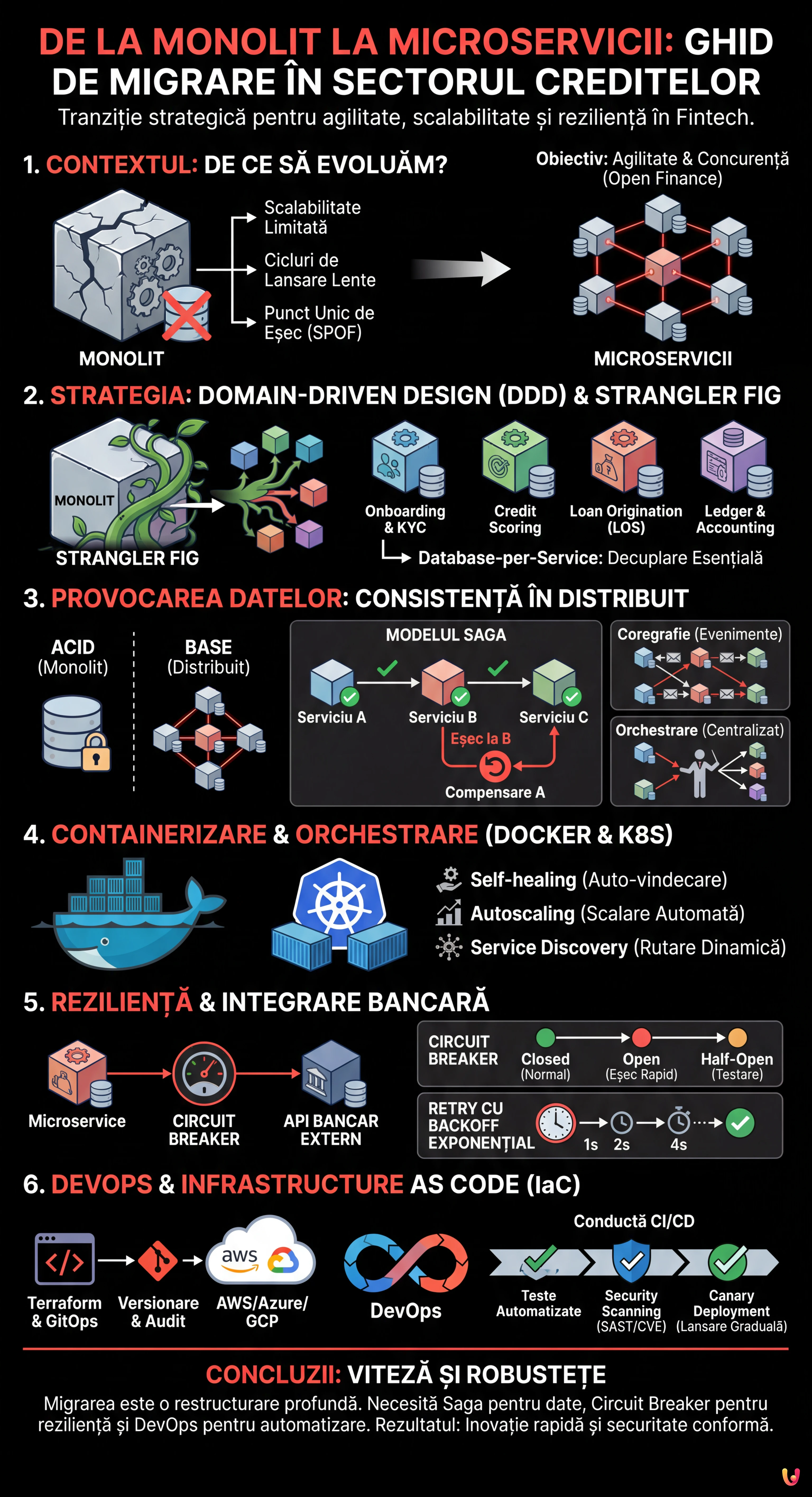 De la Monolit la Microservicii: Ghid de Migrare &icirc;n Sectorul Creditelor - Infografic rezumativ
