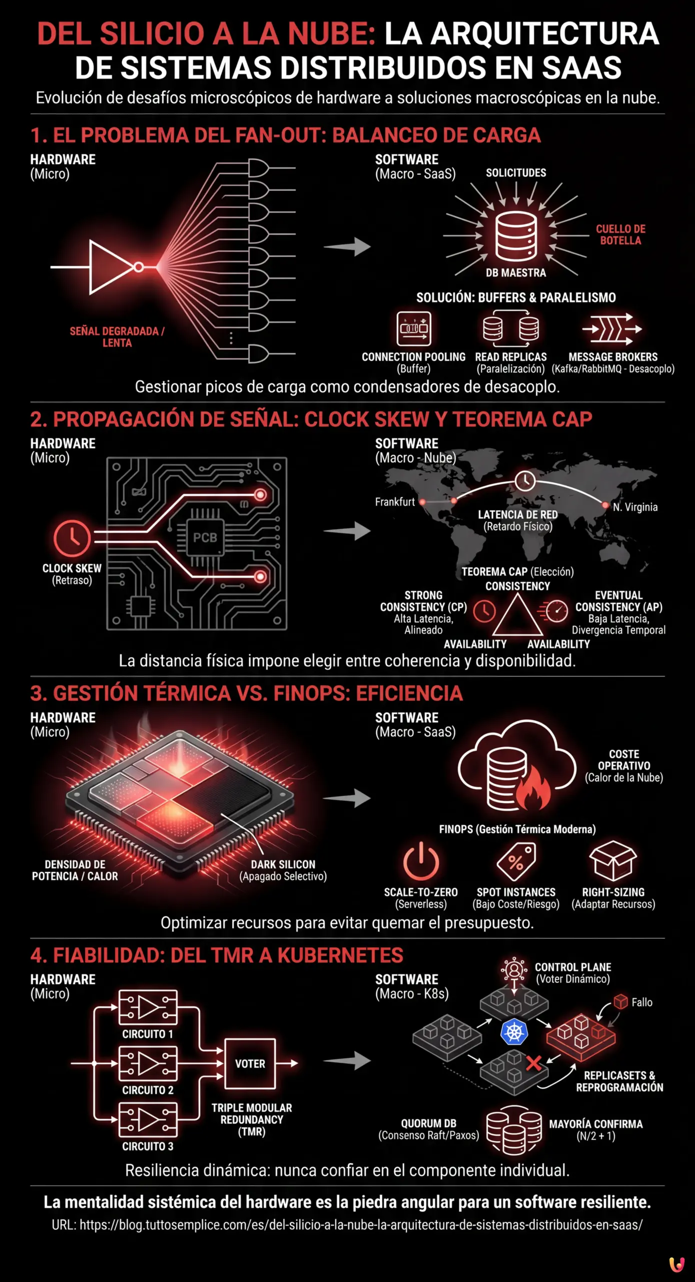 Del Silicio a la Nube: La Arquitectura de Sistemas Distribuidos en SaaS - Infografía resumen