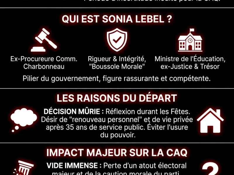 Infografica: D&eacute;part de Sonia LeBel : la fin d'une &eacute;poque pour la CAQ et le gouvernement