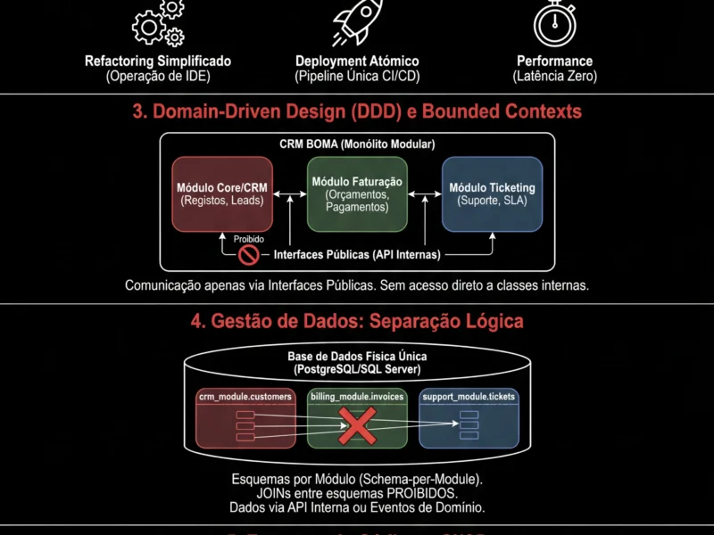 Infografica: Desenvolvimento de CRM: Mon&oacute;lito vs Microsservi&ccedil;os e a Escolha do Mon&oacute;lito Modular