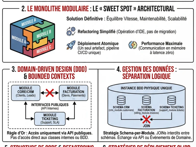 Infografica: D&eacute;veloppement CRM : Monolithe vs Microservices et le Choix du Monolithe Modulaire