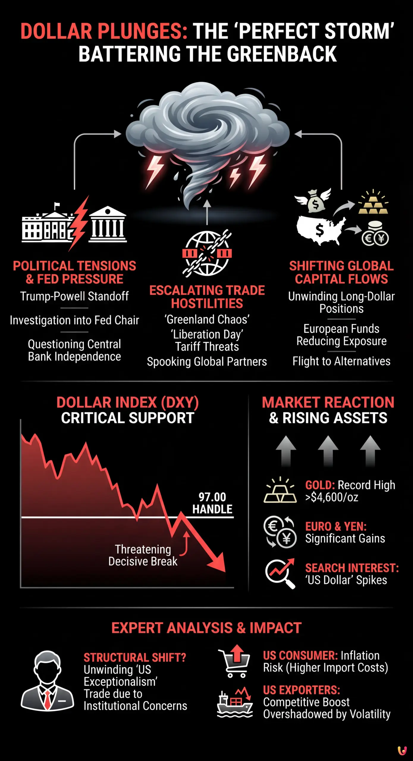 Dollar Plunges for Fourth Day as &lsquo;Perfect Storm&rsquo; Batters Greenback - Summary Infographic