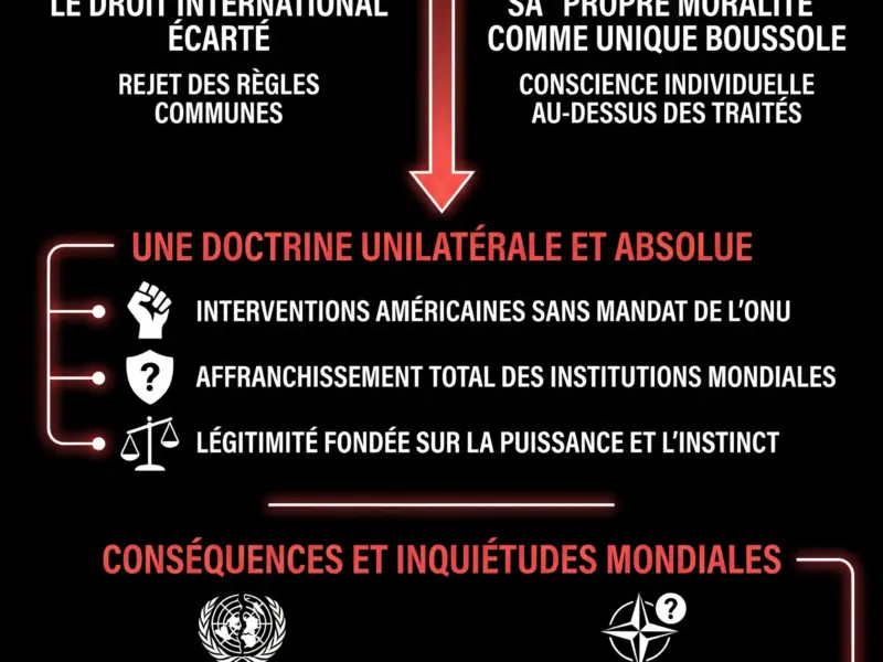 Infografica: Donald Trump : "Ma moralit&eacute;" seule limite, le droit international &eacute;cart&eacute;
