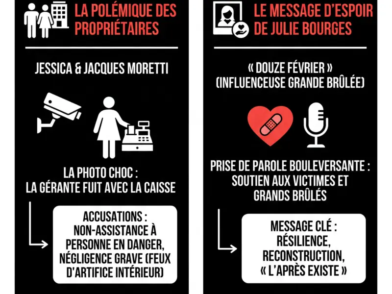 Infografica: Drame de Crans-Montana : la photo choc de la patronne et le message de Julie Bourges