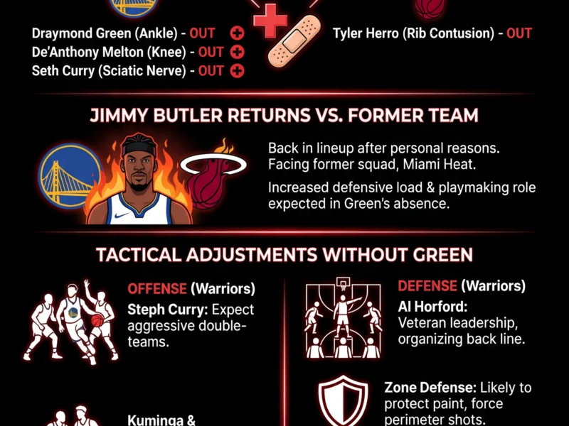 Infografica: Draymond Green OUT: Warriors vs Heat Clash Ignites NBA Frenzy Tonight