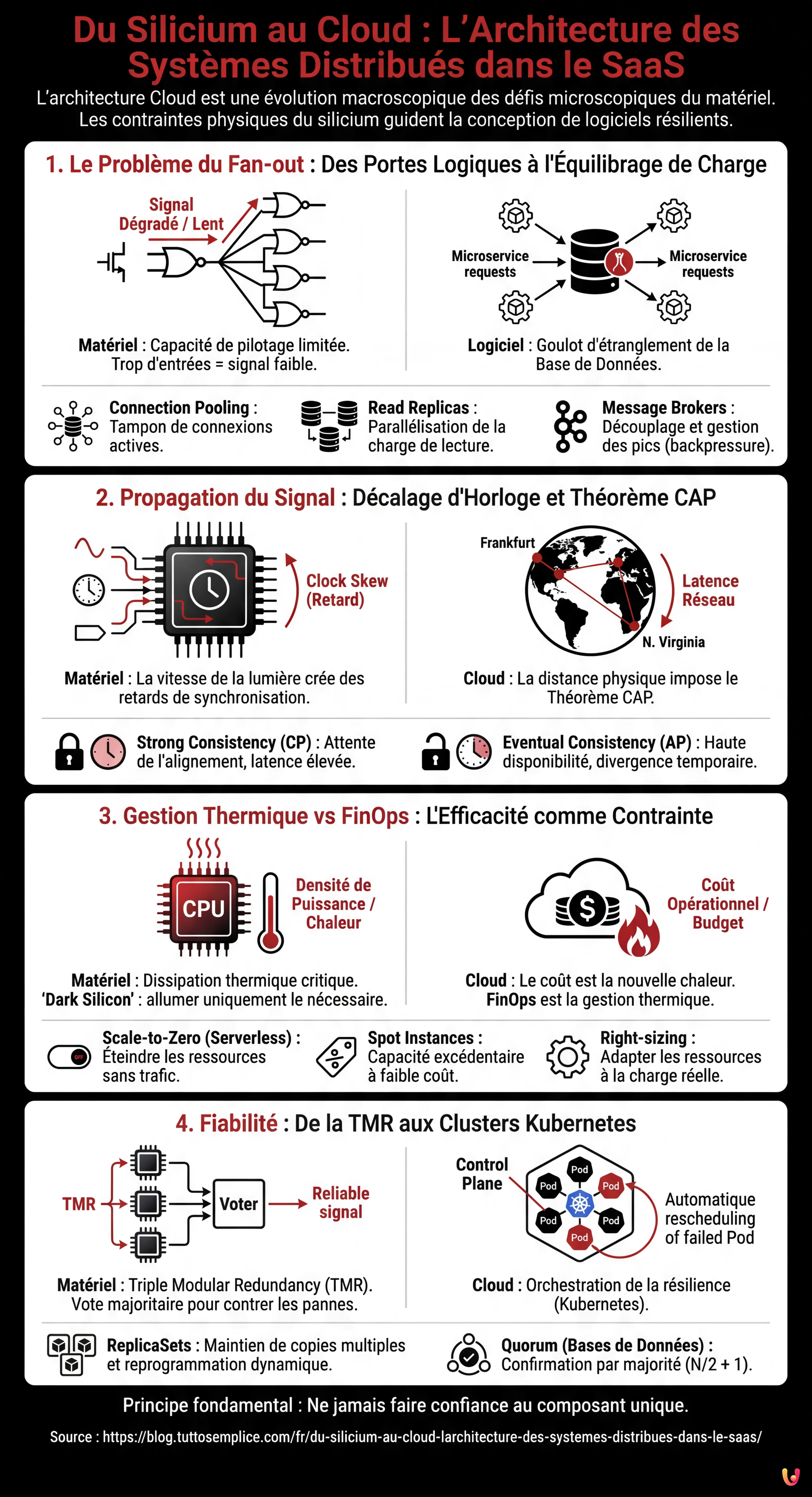 Du Silicium au Cloud : L'Architecture des Systèmes Distribués dans le SaaS - Infographie résumant