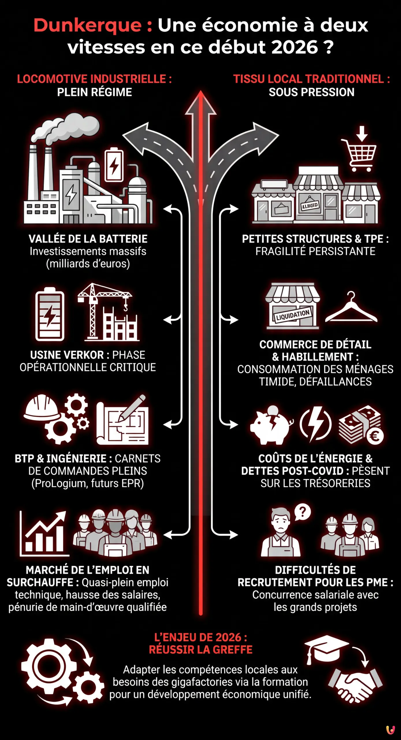 Dunkerque : Une &eacute;conomie &agrave; deux vitesses en ce d&eacute;but 2026 ? - Infographie r&eacute;sumant