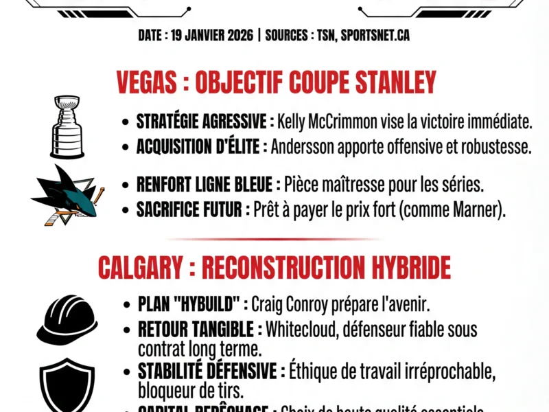 Infografica: &Eacute;change majeur : Rasmus Andersson passe aux Golden Knights contre Whitecloud
