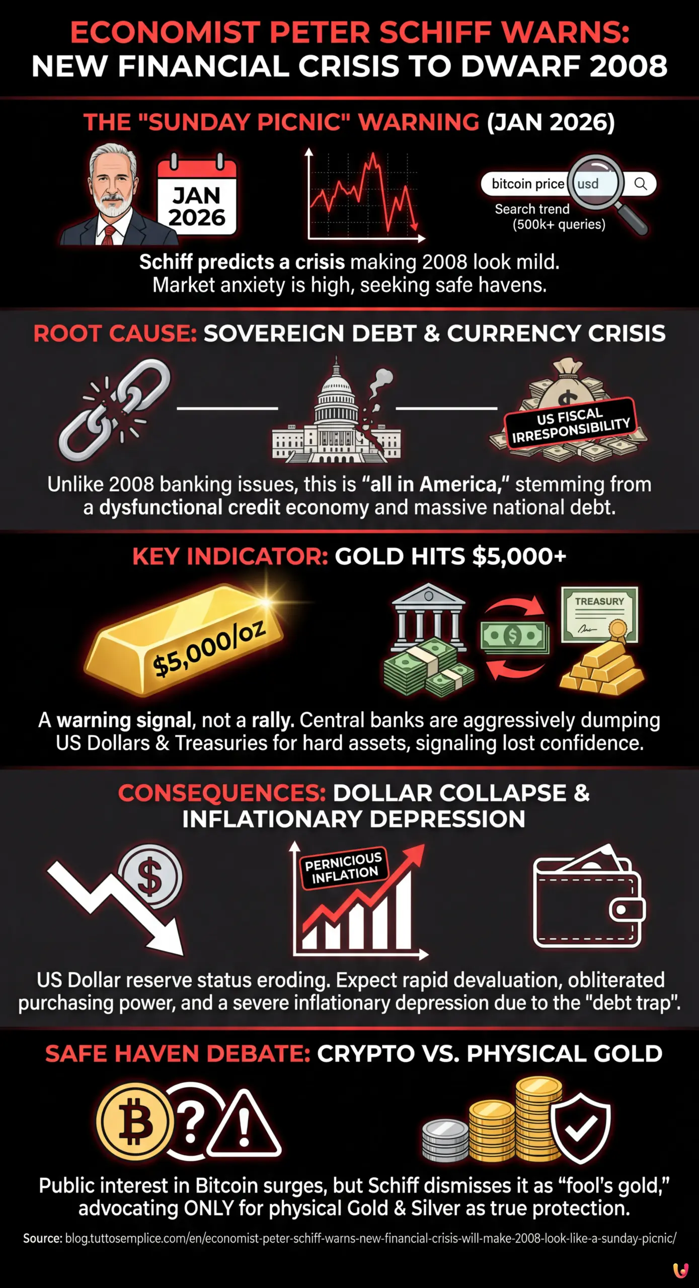 Economist Peter Schiff Warns: New Financial Crisis Will Make 2008 Look Like a 'Sunday Picnic' - Summary Infographic