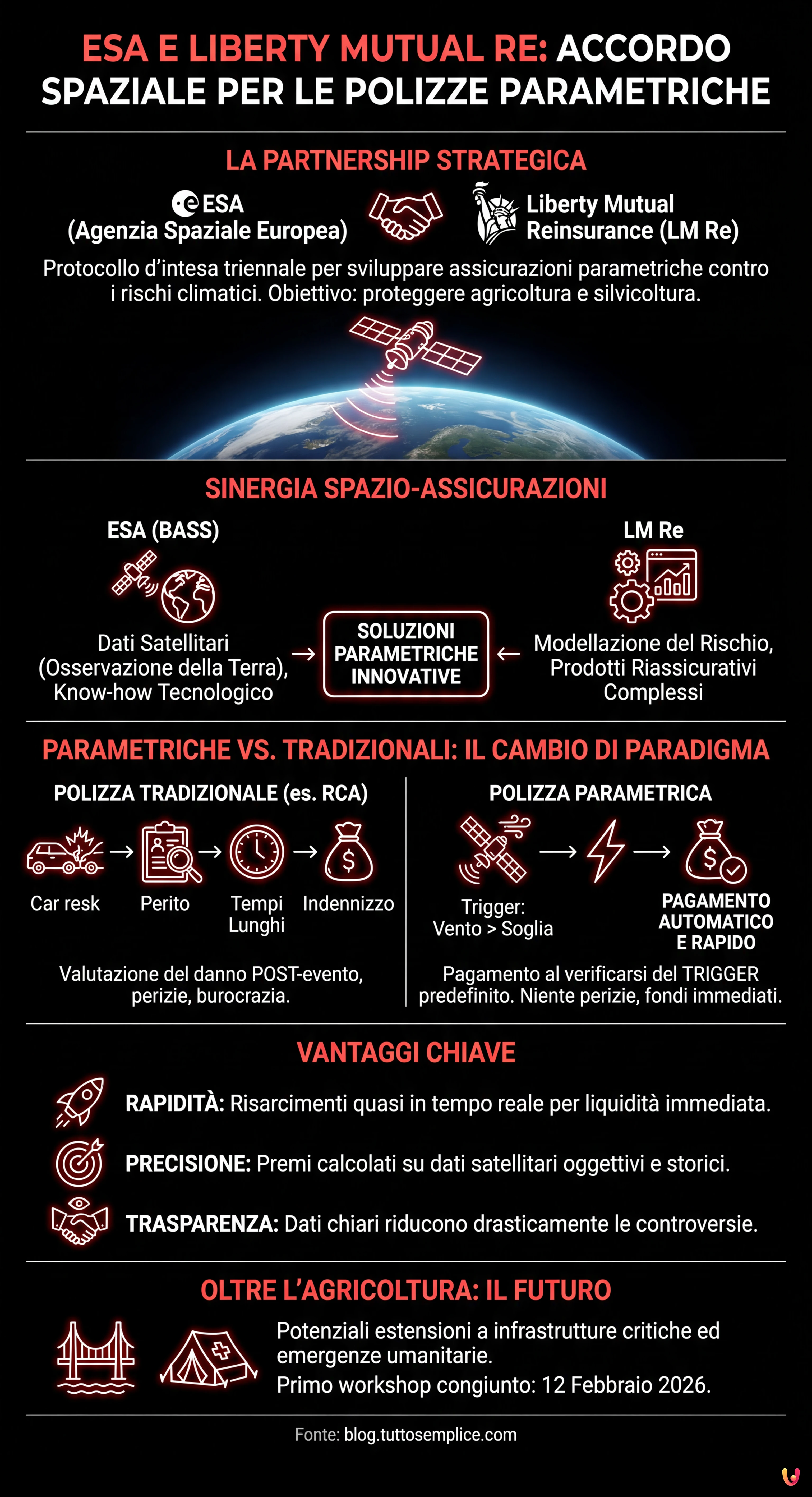 ESA e Liberty Mutual Re: accordo spaziale per le polizze parametriche - Infografica riassuntiva