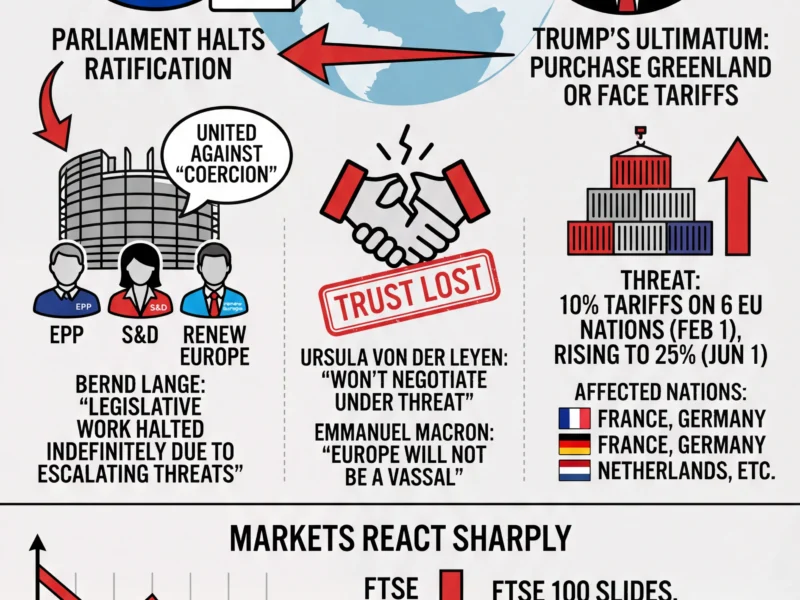 Infografica: EU Suspends US Trade Deal Ratification Amid Greenland Tariff Standoff