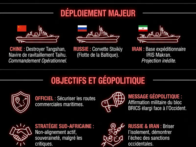 Infografica: Exercices navals : L'Afrique du Sud, la Chine, la Russie et l'Iran s'affichent au Cap