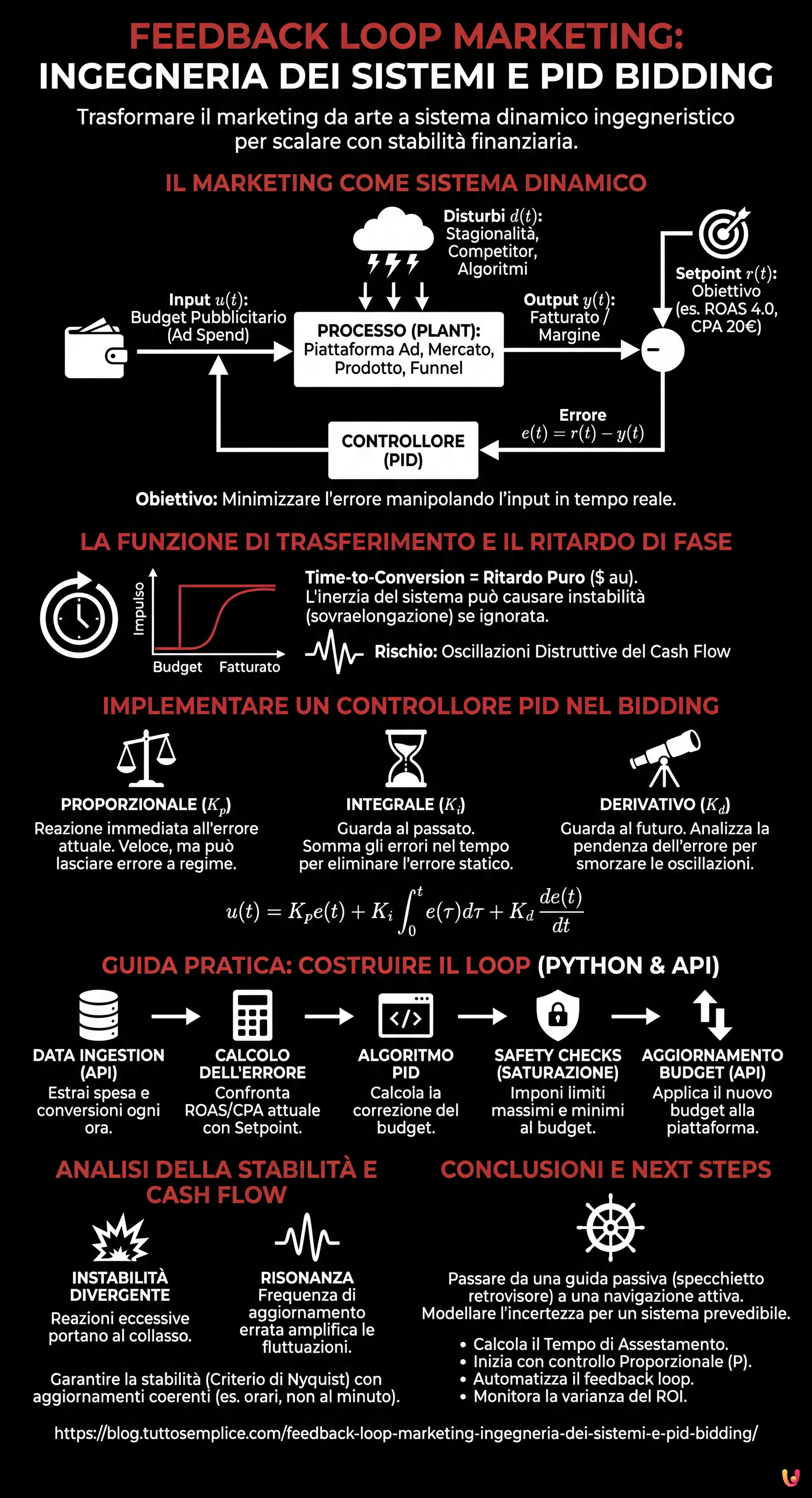 Feedback Loop Marketing: Ingegneria dei Sistemi e PID Bidding - Infografica riassuntiva