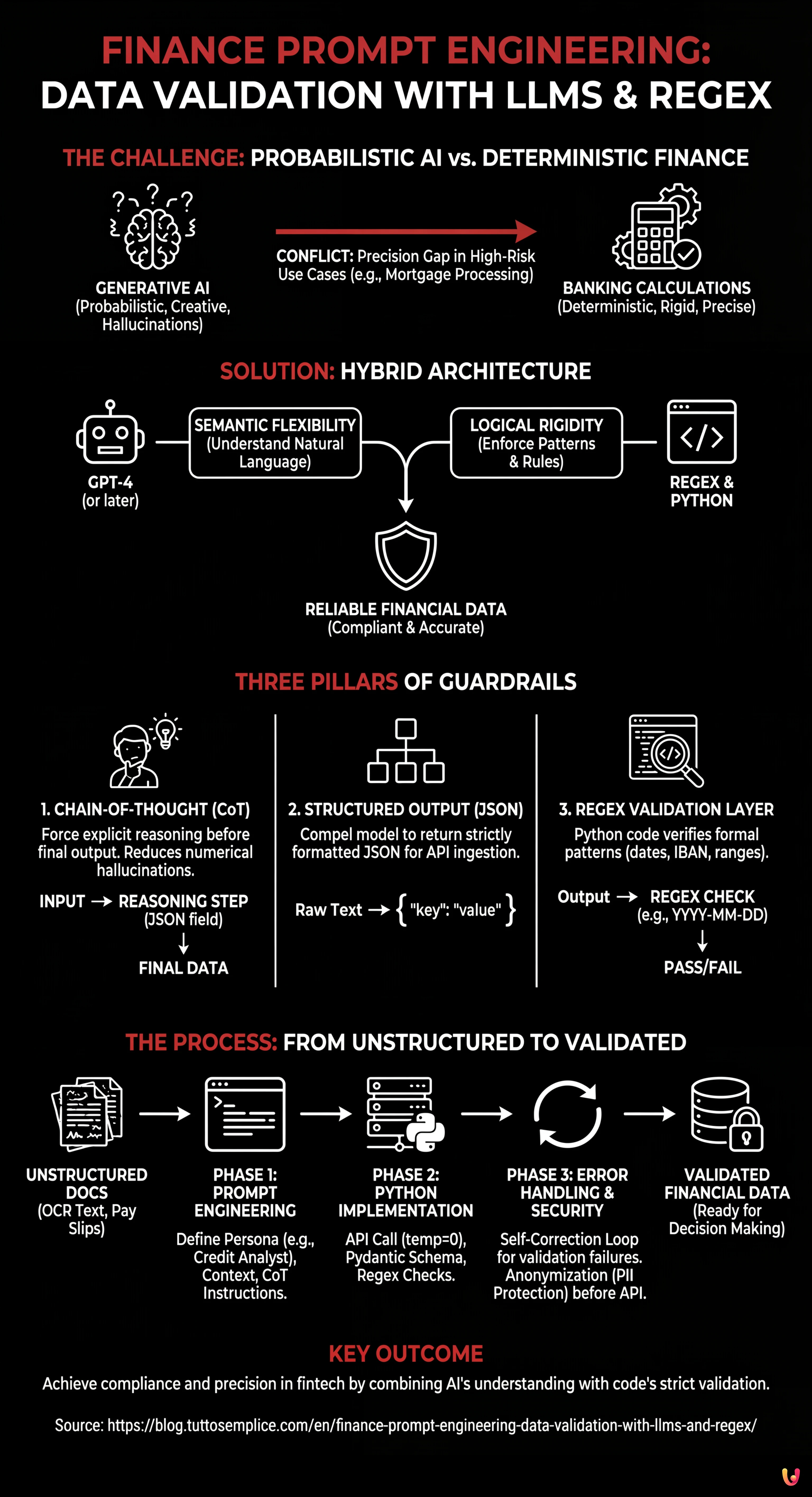 Finance Prompt Engineering: Data Validation with LLMs and Regex - Summary Infographic