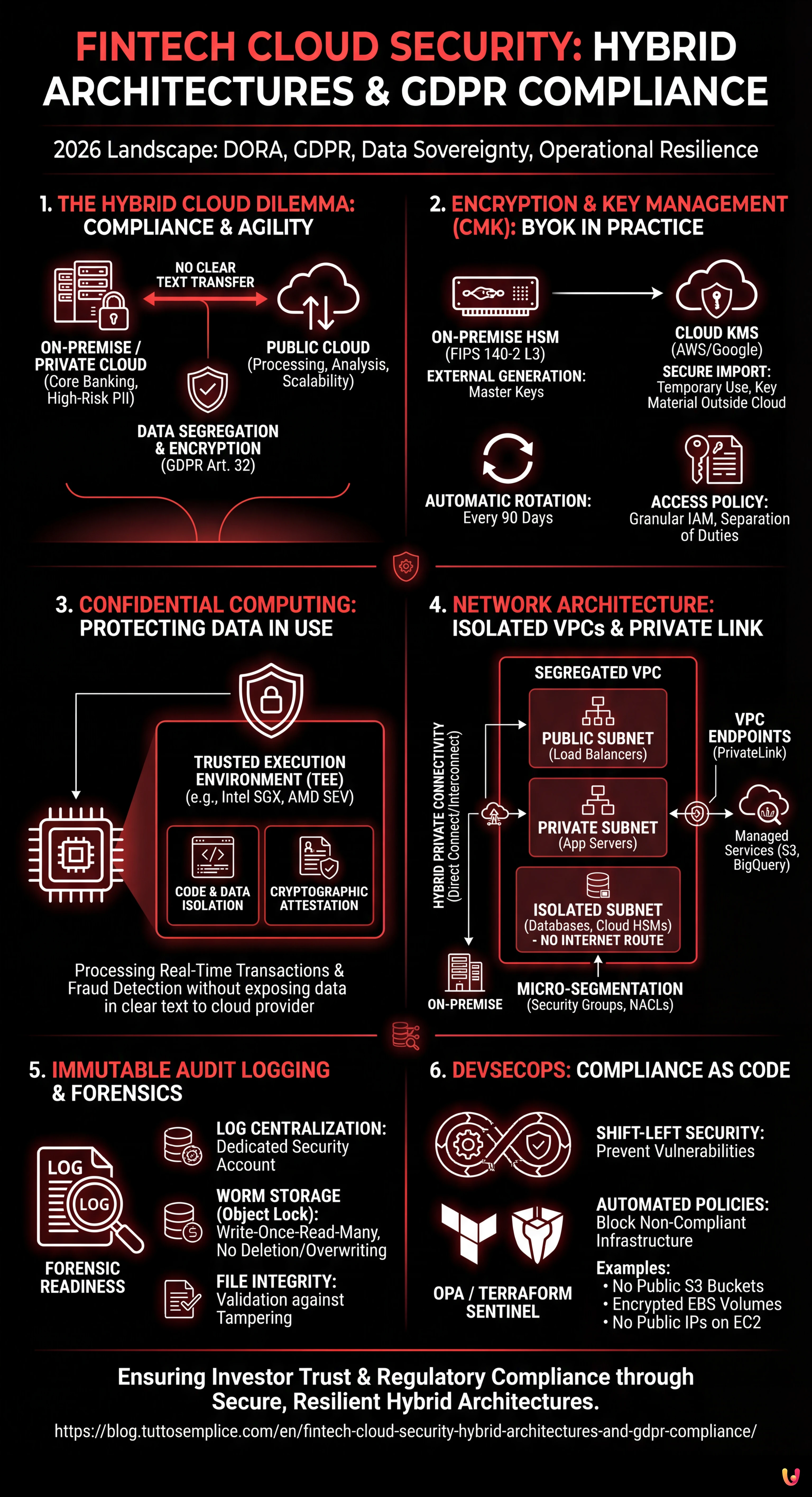 Fintech Cloud Security: Hybrid Architectures and GDPR Compliance - Summary Infographic