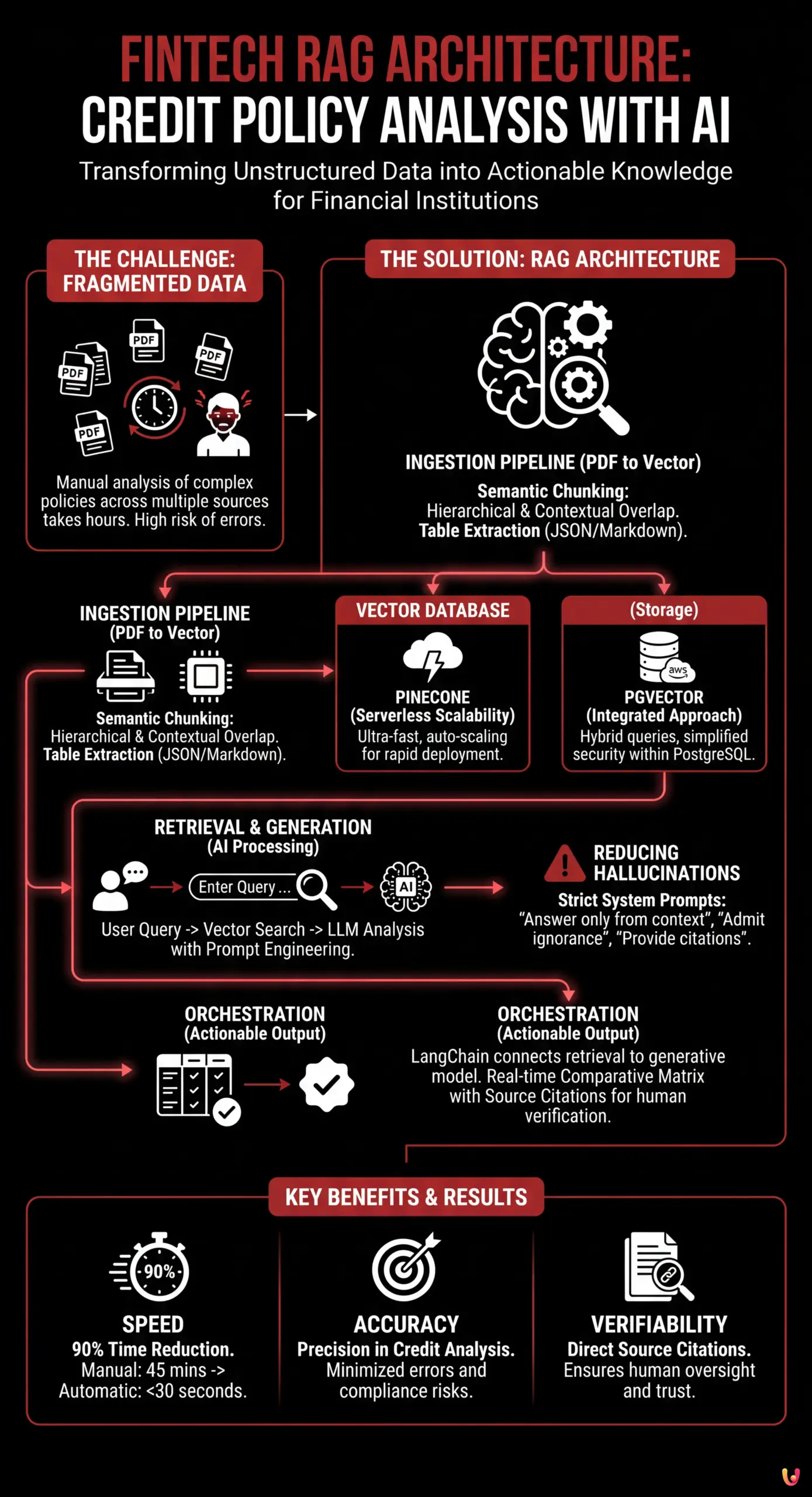 Fintech RAG Architecture: Credit Policy Analysis with AI - Summary Infographic