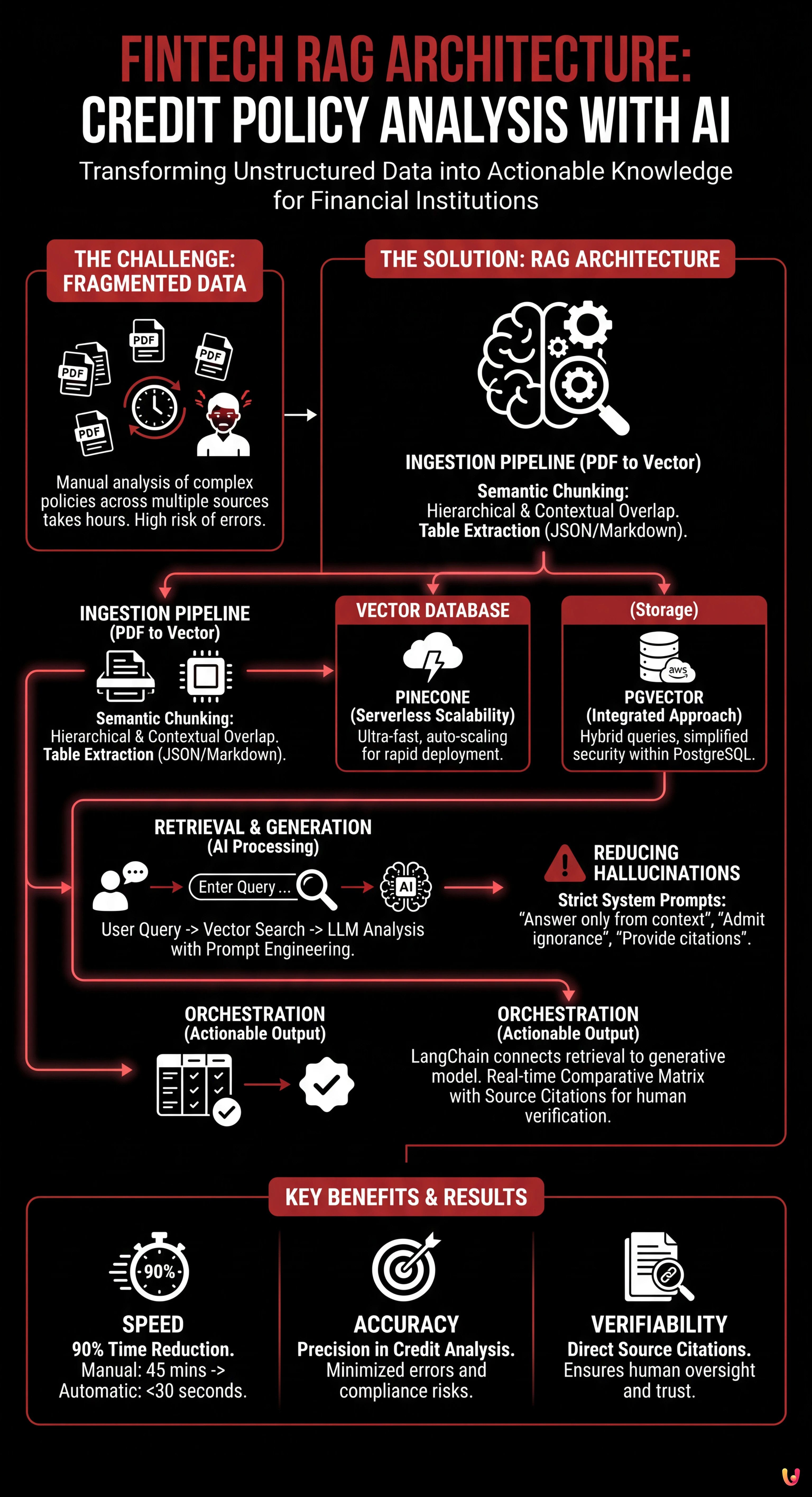 Fintech RAG Architecture: Credit Policy Analysis with AI - Summary Infographic