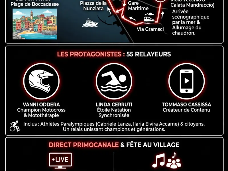 Infografica: Flamme Olympique &agrave; G&ecirc;nes : programme, parcours et direct sur Primocanale