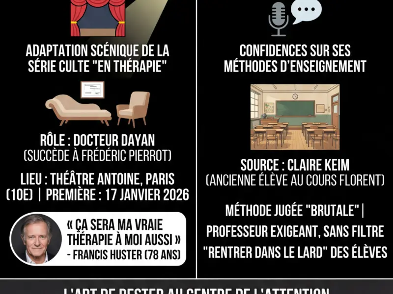 Infografica: Francis Huster : entre th&eacute;rapie sur sc&egrave;ne et r&eacute;v&eacute;lations, l'acteur affole la toile