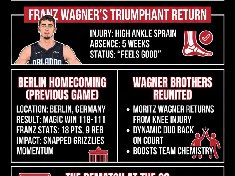Infografica: Franz Wagner "Feels Good" in Return as Magic Face Grizzlies in London