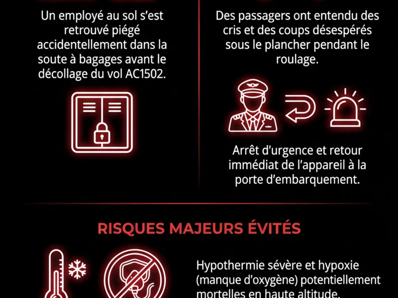 Infografica: Frayeur sur le vol AC1502 : Un bagagiste d'Air Canada coinc&eacute; en soute