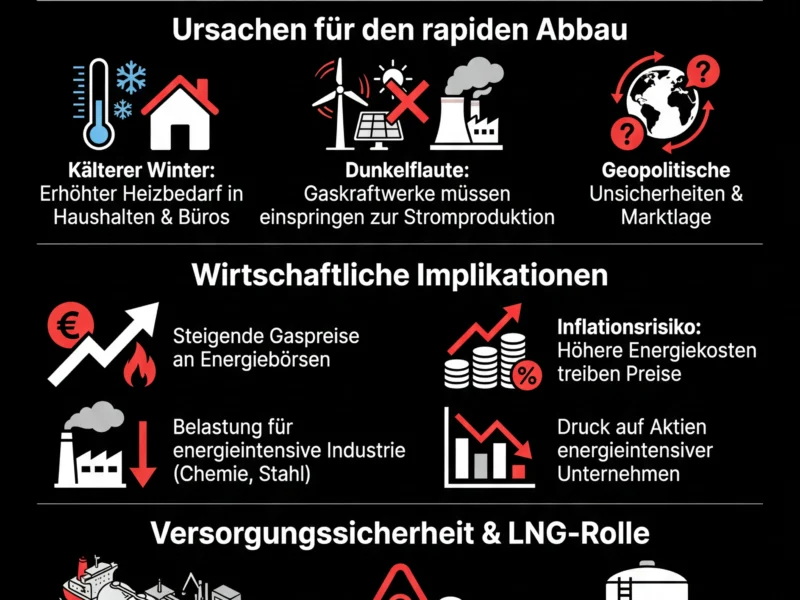 Infografica: Gasspeicher-F&uuml;llst&auml;nde in Deutschland erreichen kritische Marke: Wirtschaft in Alarmbereitschaft