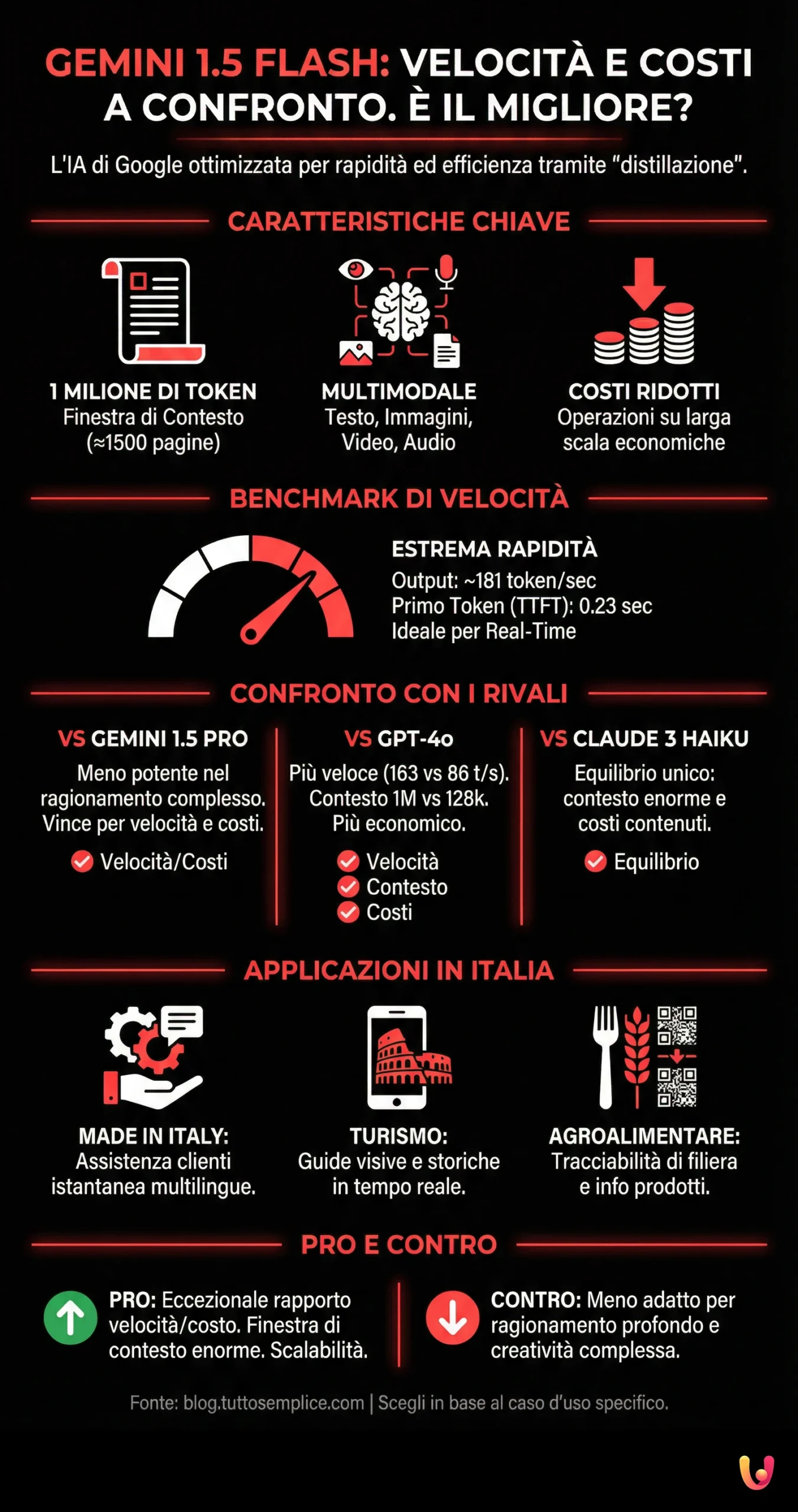 Gemini 1.5 Flash: velocit&agrave; e costi a confronto. &Egrave; il migliore? - Infografica riassuntiva