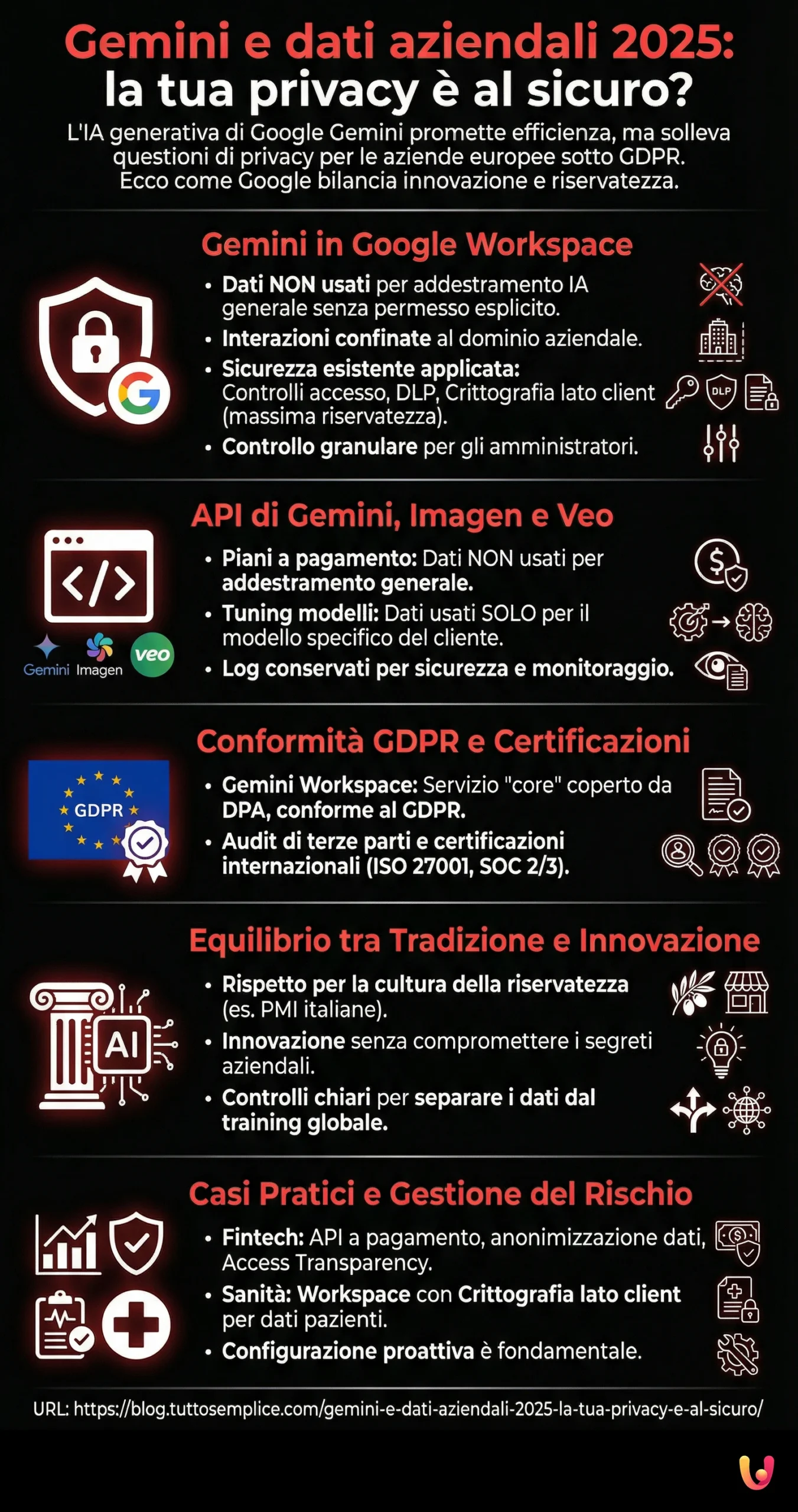 Gemini e dati aziendali 2025: la tua privacy è al sicuro? - Infografica riassuntiva