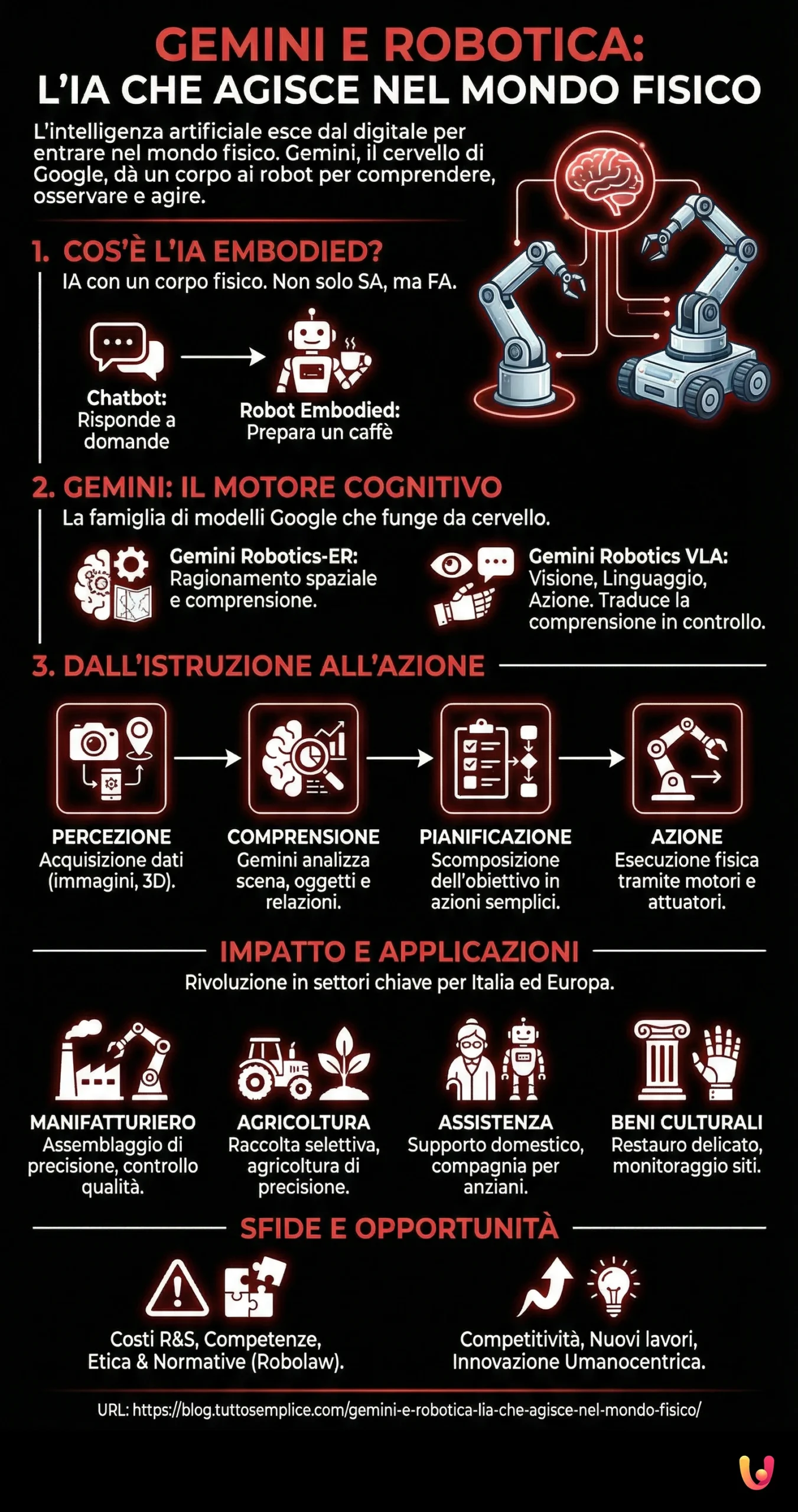 Gemini e Robotica: L'IA che agisce nel mondo fisico. - Infografica riassuntiva