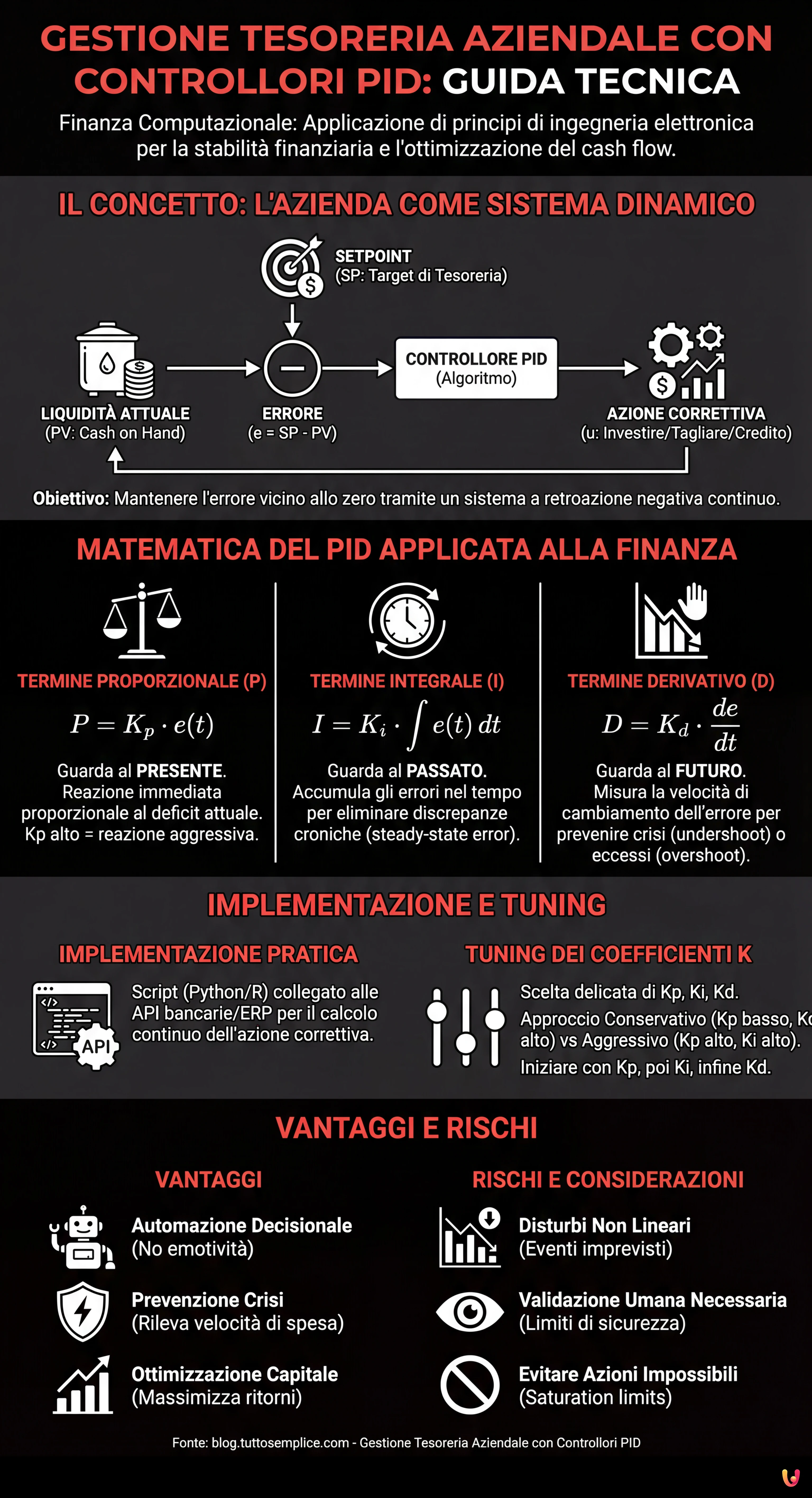 Gestione Tesoreria Aziendale con Controllori PID: Guida Tecnica - Infografica riassuntiva
