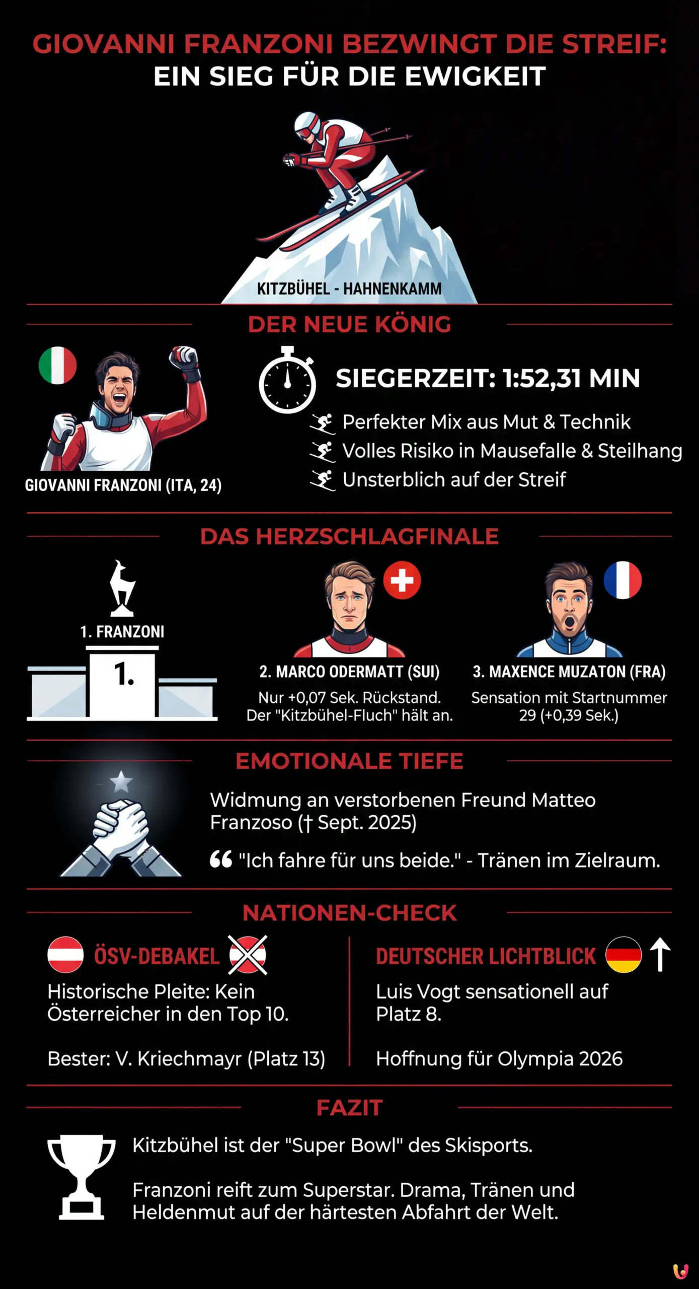 Giovanni Franzoni bezwingt die Streif: Ein Sieg f&uuml;r die Ewigkeit - Zusammenfassende Infografik