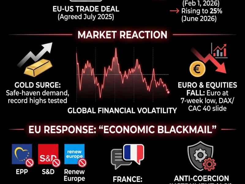 Infografica: Global Markets Rattle as EU Suspends US Trade Deal Over Tariff Threats