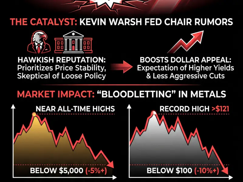 Infografica: Gold Rally Halted, Silver Dips Below $100 as Warsh Fed Rumors Boost Dollar